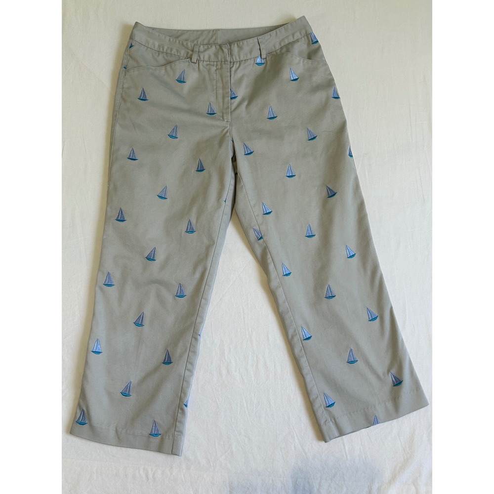 Lilly Pulitzer Womens 6 Khaki‎ Sailboat Embroidered Chino Pants Nautical Preppy
